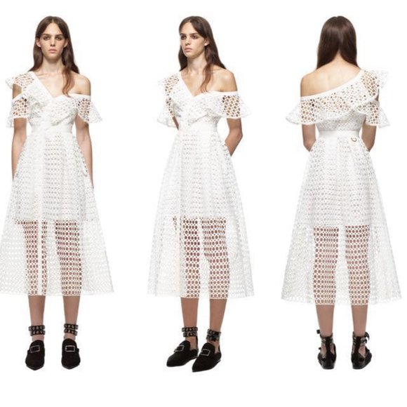 lace frill midi dress